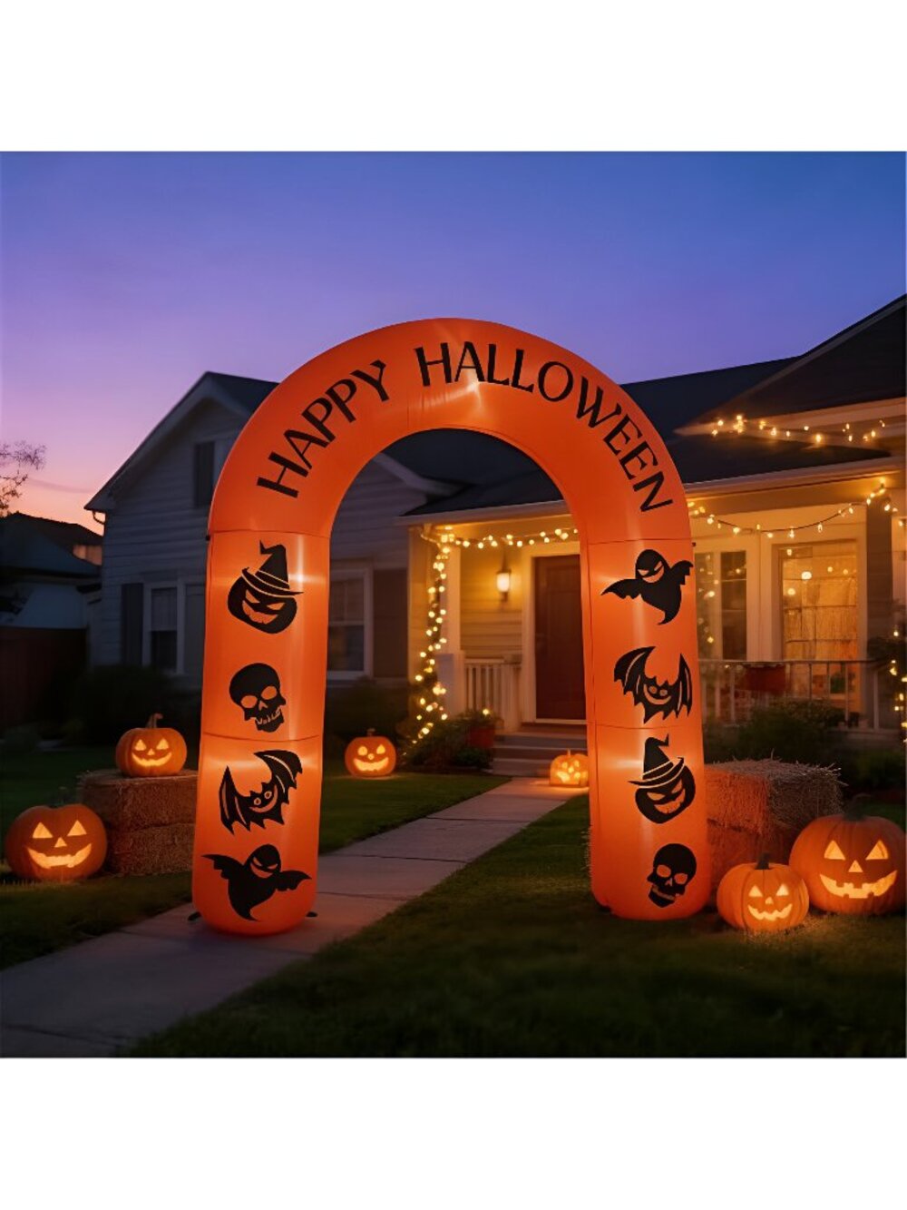 7.5FT Halloween Inflatable Archway with LED Lights, Happy Halloween Blow up